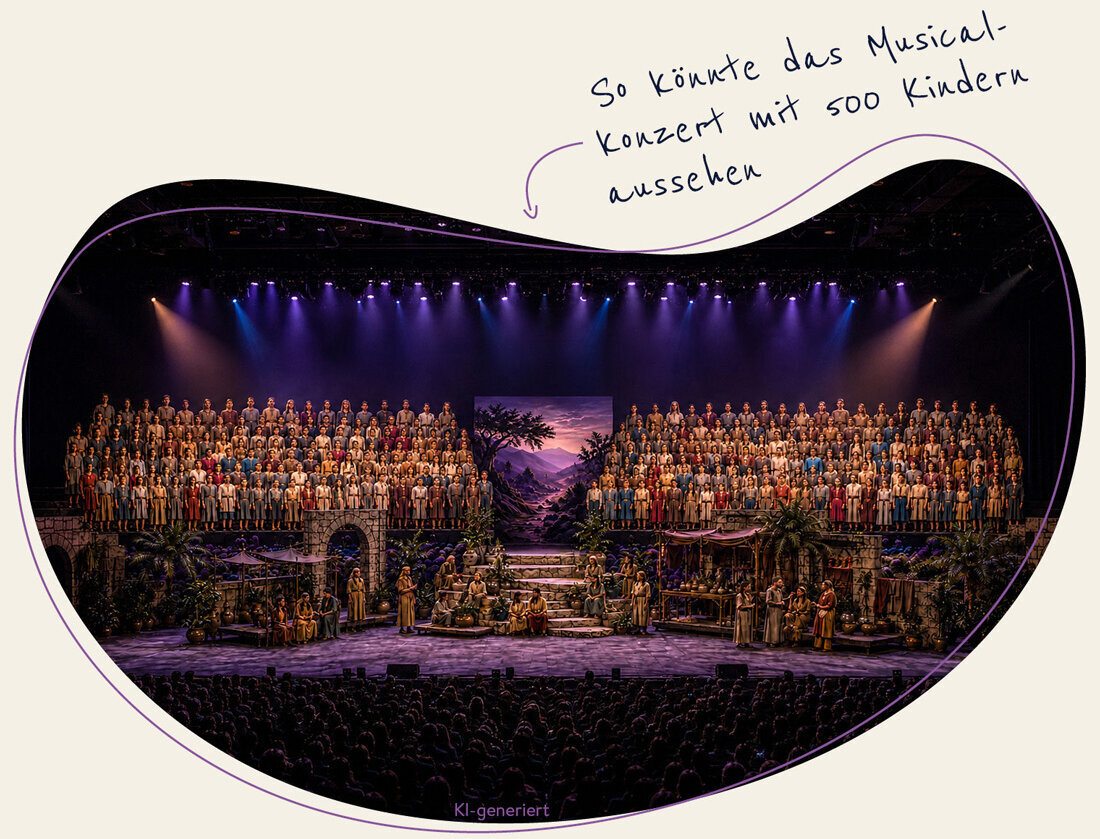 Gigantischer Kinderchor aus 500 Kindern, eine Fischerstadt als Kulisse, in einer riesigen Konzerthalle. So könnte das XL Musical aussehen.