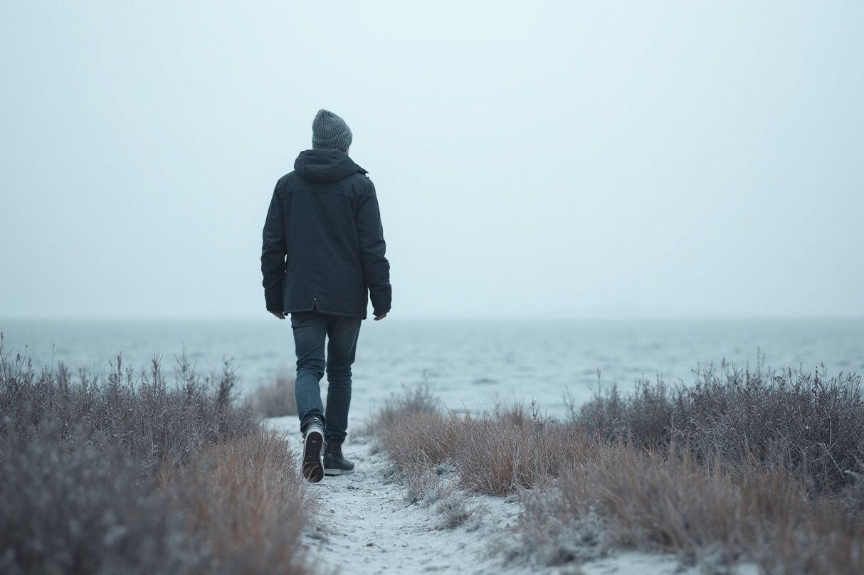 Ein Mann spazierten am Strand lang, gerade bei einer Seminarzeit beim WDL-Dünenhof