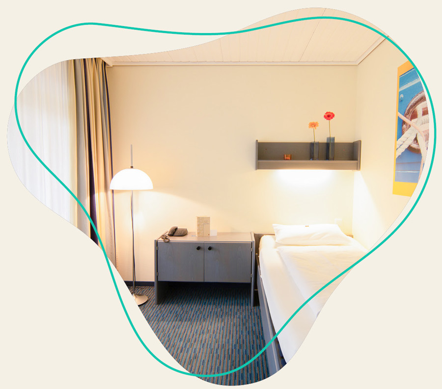 Ein Einzelzimmer abgebildet im Ferienhotel am WDL Dünenhof