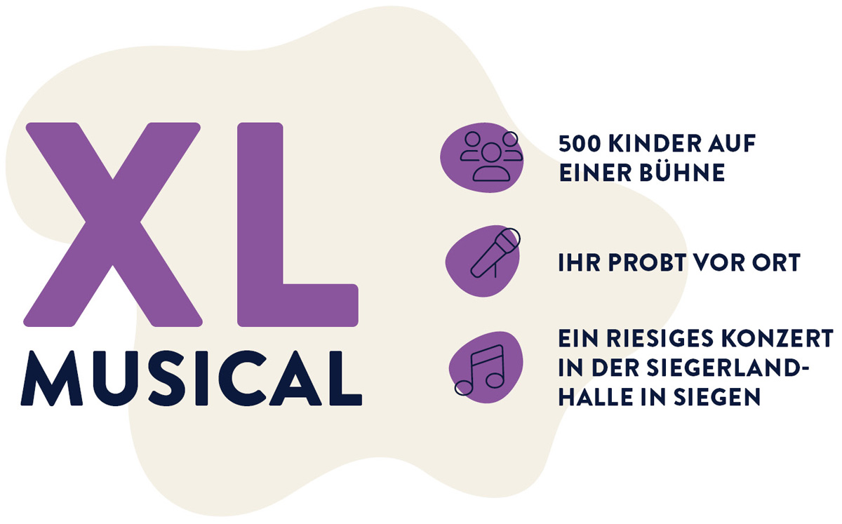 500 Kinder. Ihr probt vor Ort. Ein riesiges Konzert in der Siegerlandhalle in Siegen. Das ist das XL Musical.
