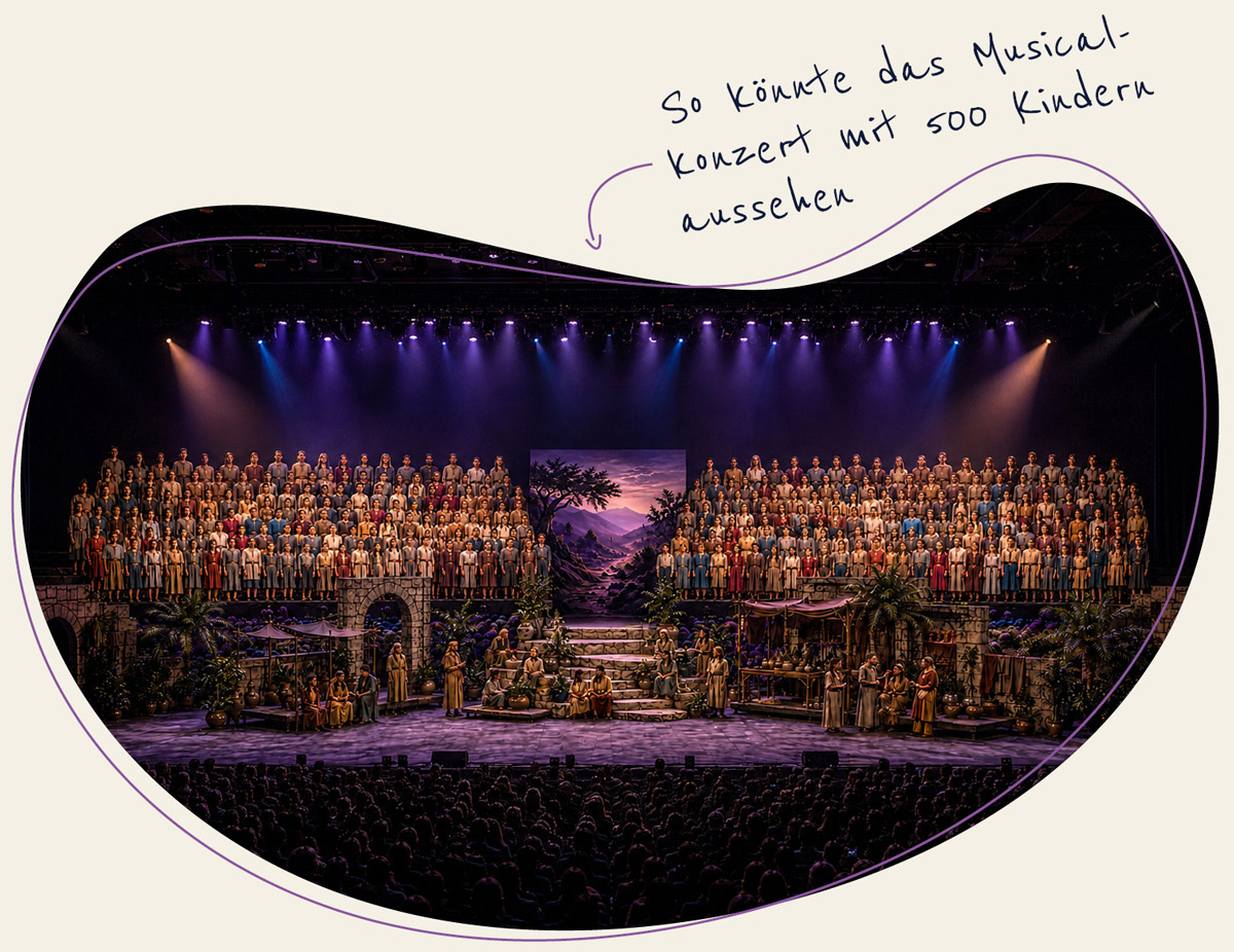 Gigantischer Kinderchor aus 500 Kindern, eine Fischerstadt als Kulisse, in einer riesigen Konzerthalle. So könnte das XL Musical aussehen.
